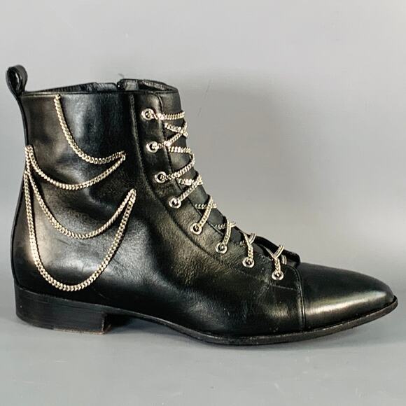 GIUSEPPE ZANOTTI Size 5 Black Leather Chain Side Zipper Ankle Boots - Picture 2 of 8
